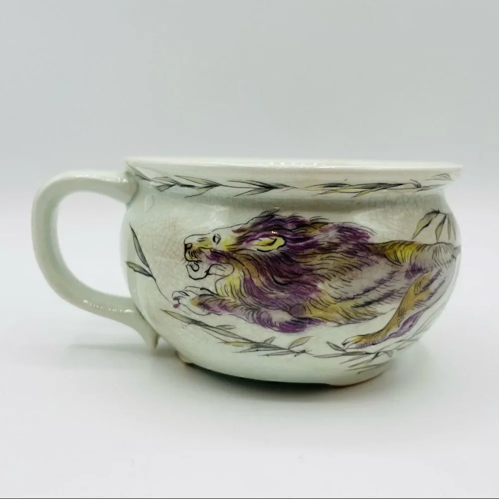 Vintage Ceramic Hand Painted Lion Open Sugar Bowl